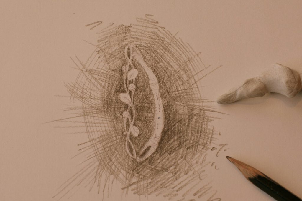 植物の結婚指輪デッサン画像